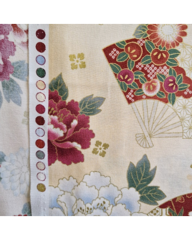 Japanese cotton fabric 'Fans and multicolor flowers' in ivory.