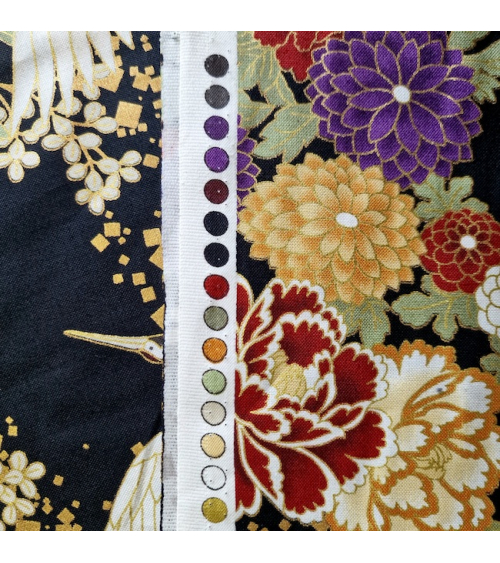 Japanese fabric. Flying Cranes and flowers in black.