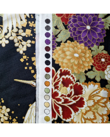 Japanese fabric. Flying Cranes and flowers in black.