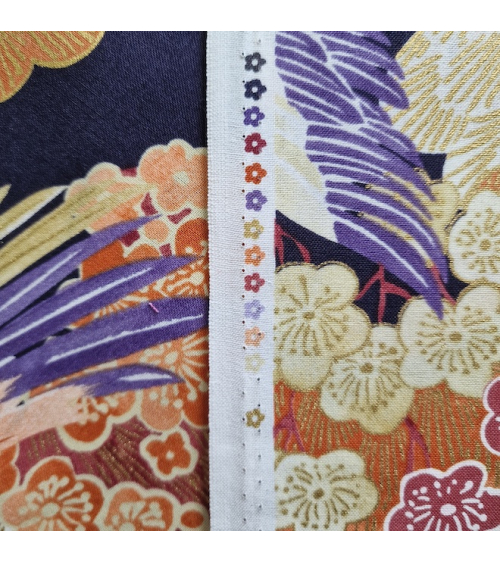 Tela japonesa aves y ume en violeta.