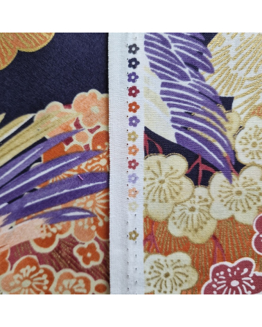 Japanese fabric colorful birds and ume in violet.