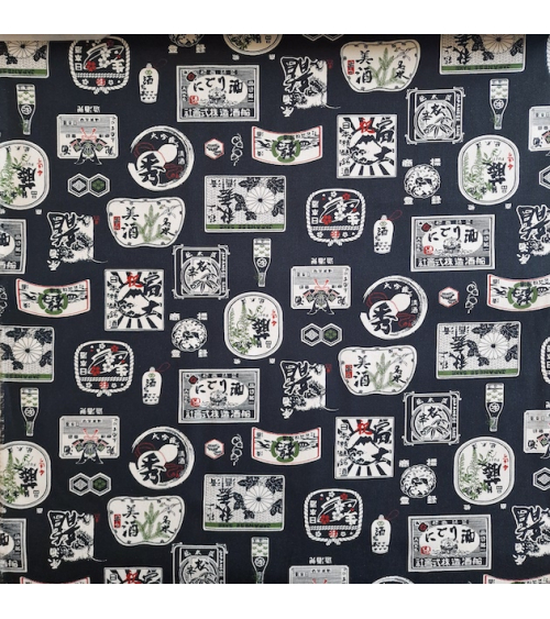 Japanese canvas fabric Sake in black. 100% cotton.