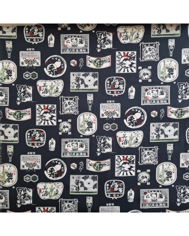 Japanese canvas fabric Sake in black. 100% cotton.