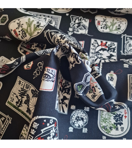 Japanese canvas fabric Sake in black. 100% cotton.