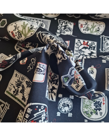 Japanese canvas fabric Sake in black. 100% cotton.