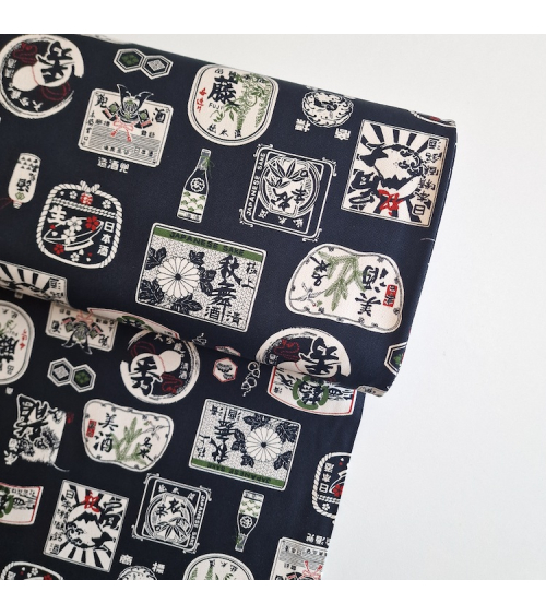 Japanese canvas fabric Sake in black. 100% cotton.