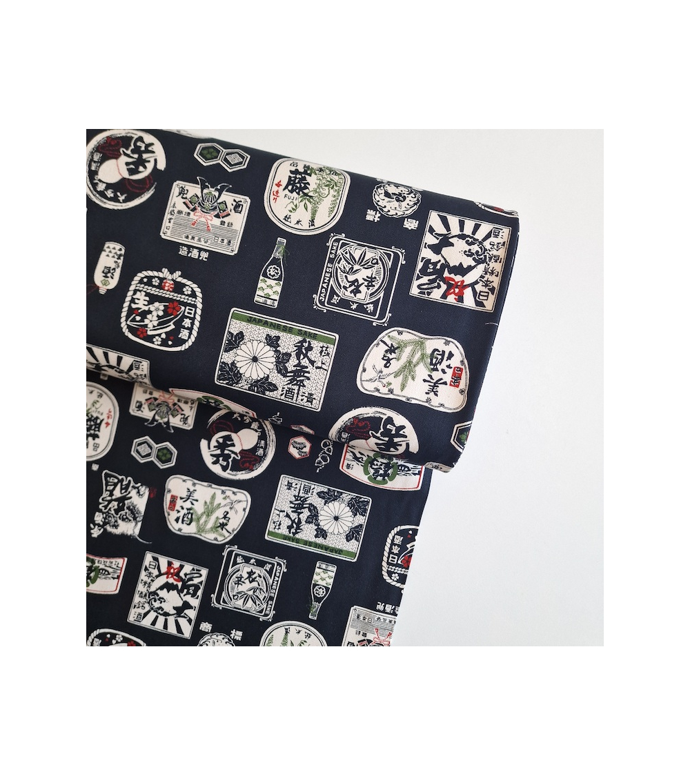 Japanese canvas fabric Sake in black. 100% cotton.