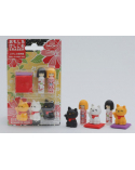 Eraser blister  IWAKO kokeshi and maneki neko