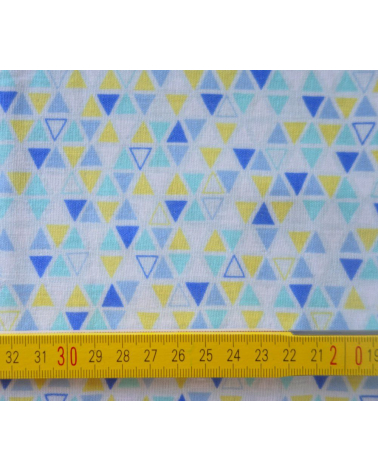 Tela japonesa. Doble gasa triángulos amarillo y tonos azul