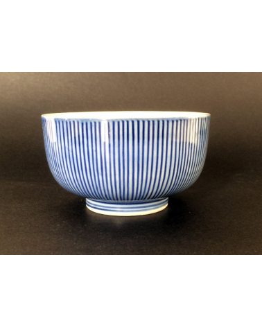 Cuenco en porcelana con líneas azul cobalto