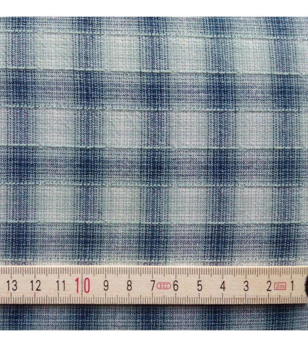 Japanese fabric. Checkered yarn dyed fabric in blue