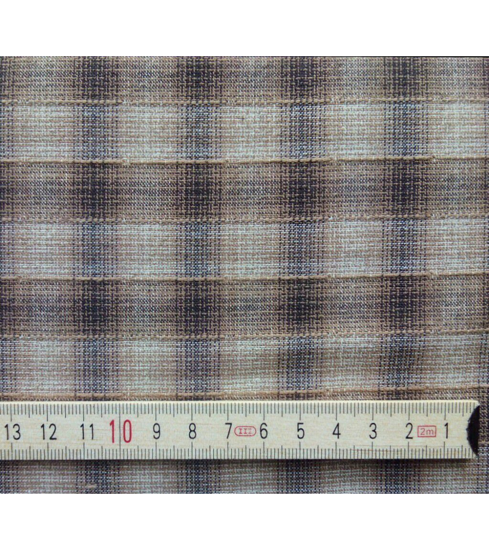 Japanese fabric. Checkered yarn dyed fabric in brown