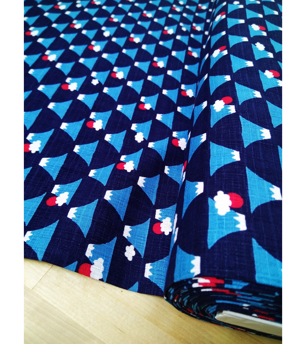 Japanese dobby fabric. Fuji-san over navy blue.