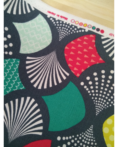 Oxford japanese fabric with colorful fans over grayish green