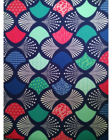 Oxford Japanese fabric with colorful fans over Navy blue