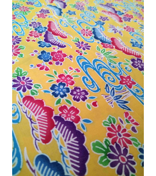 Japanese fabric. Bingata floral print over yellow.