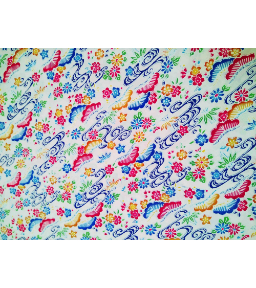 Japanese fabric. Bingata floral print over white.