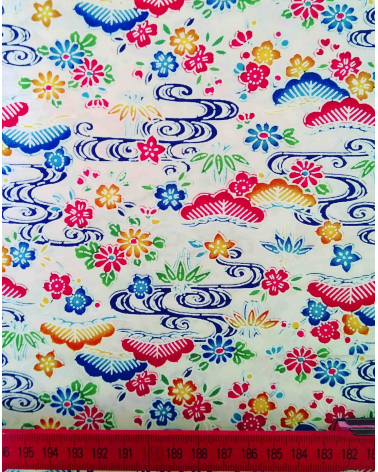 Japanese fabric. Bingata floral print over white.