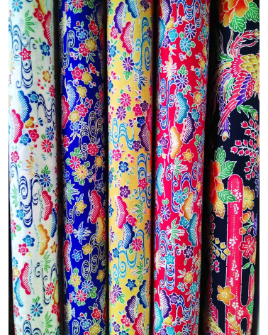 Japanese fabric. Bingata floral print over royal blue.