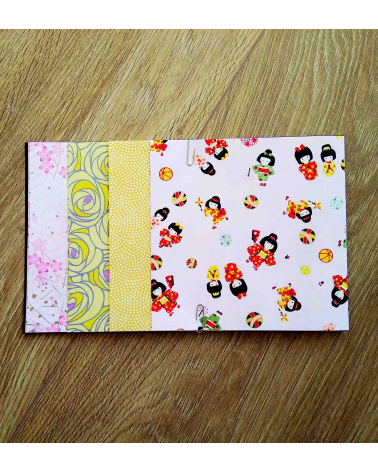 Kit papel origami 2+2+2+2 hojas. Rosa y amarillo. 15x15cm.
