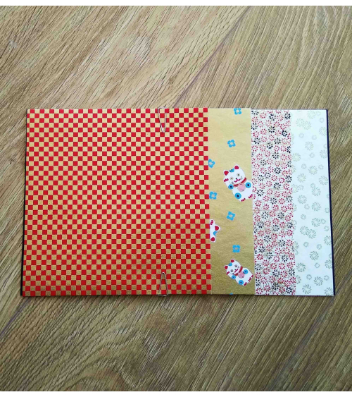 Kit papel origami 2+2+2+2 hojas. Oro, blanco y rojo. 15x15cm.