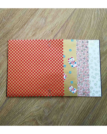 Kit papel origami 2+2+2+2 hojas. Oro, blanco y rojo. 15x15cm.