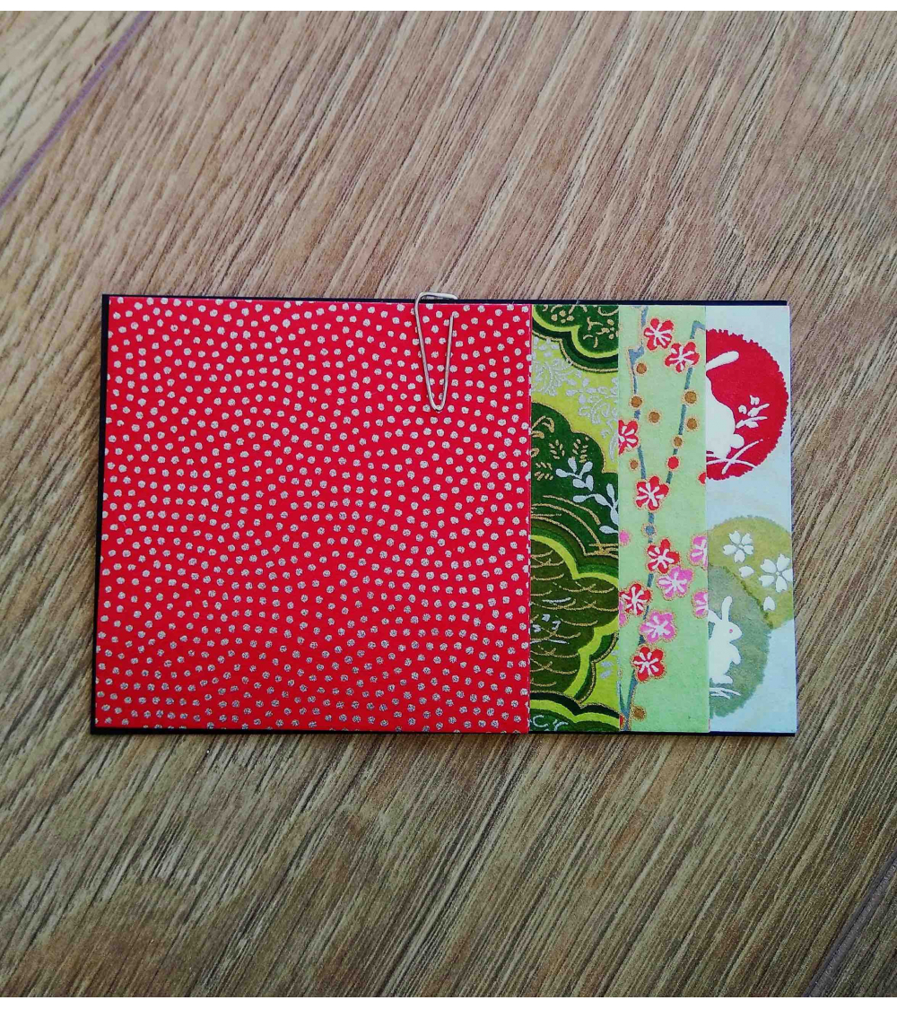 Kit papel origami 2+2+2+2 hojas. Rojo y verde. 7,5x7,5cm.