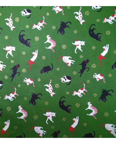 Japanese fabric. Cats over forest green.