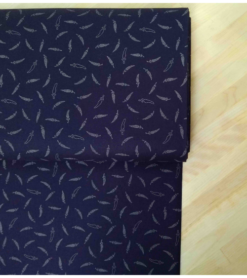 Japanese cotton fabric. Little chili peppers over indigo blue
