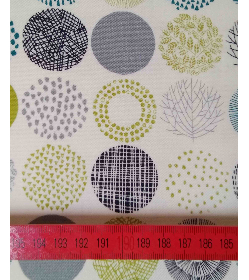 Light oxford Japanese fabric. Graphic circle pattern.