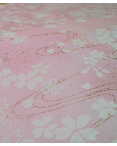 Papel chiyogami sakuras blancas en relieve sobre fondo rosa