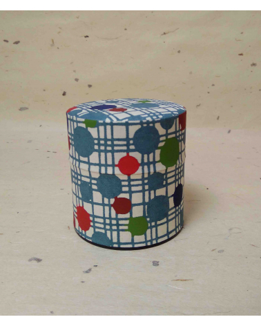 Circles tea caddy covered in katazome Japanese paper.
