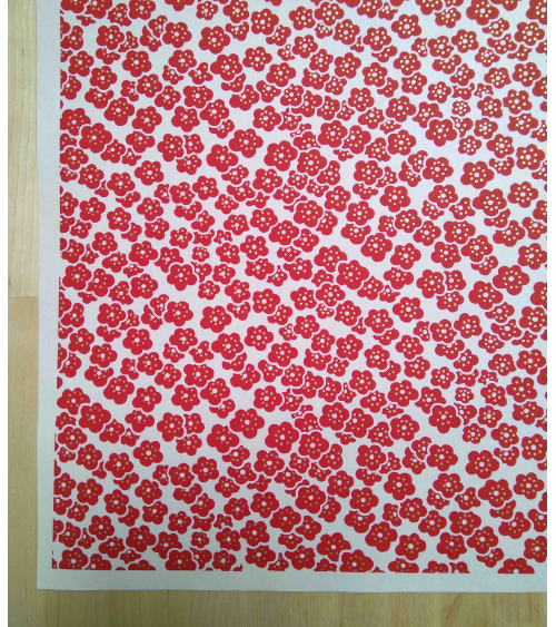 Chiyogami paper. Red plum blossoms over white