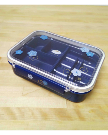 Bento box (Lunch box) ume y conejitos azul con bolsa