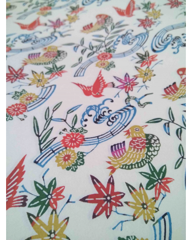 Katazome paper. Multicoloured birds.