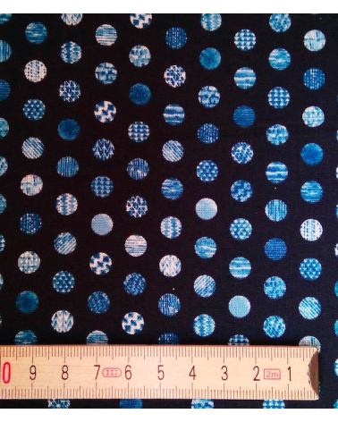 Japanese cotton fabric. Polka dots over navy blue.