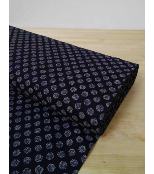 Japanese cotton fabric. Dahlias over indigo blue