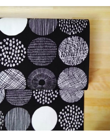 Light oxford Japanese fabric. Graphic circle pattern B&W
