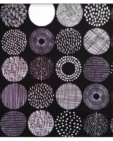 Light oxford Japanese fabric. Graphic circle pattern B&W