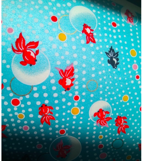 Chiyogami, koi fish over pearlescent blue