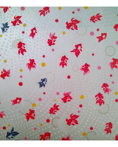 Papel japonés decorativo carpas sobre fondo blanco perlado
