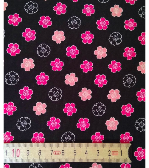Japanese cotton fabric. Sakura flowers over black