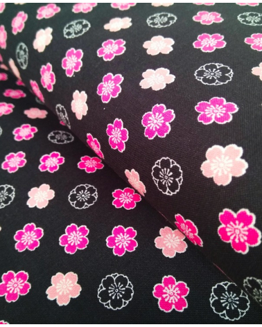 Japanese cotton fabric. Sakura flowers over black