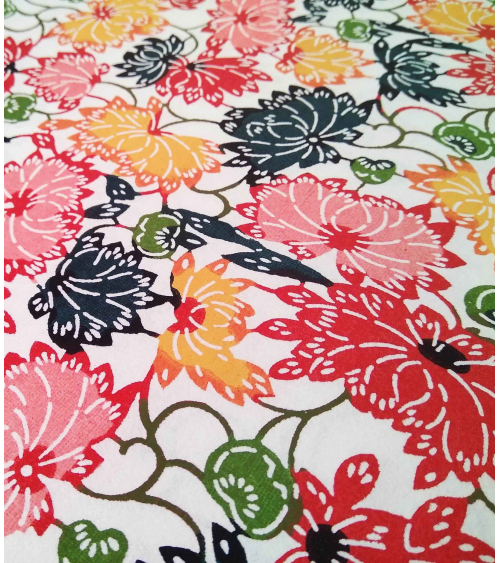 Katazome paper. Multicolored flowers.