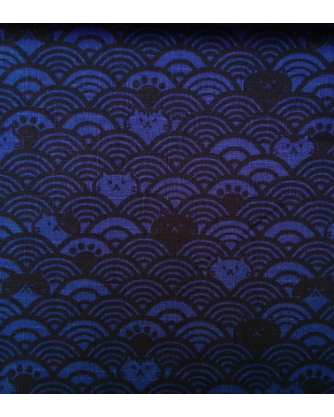 Japanese dobby fabric. Cats and seigaiha. Klein blue.