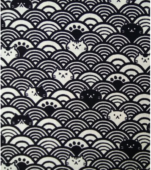 Japanese dobby fabric. Cats and seigaiha over off white.