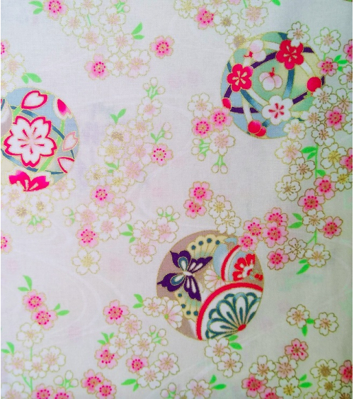 Japanese fabric. Sakura and temari over ivory.