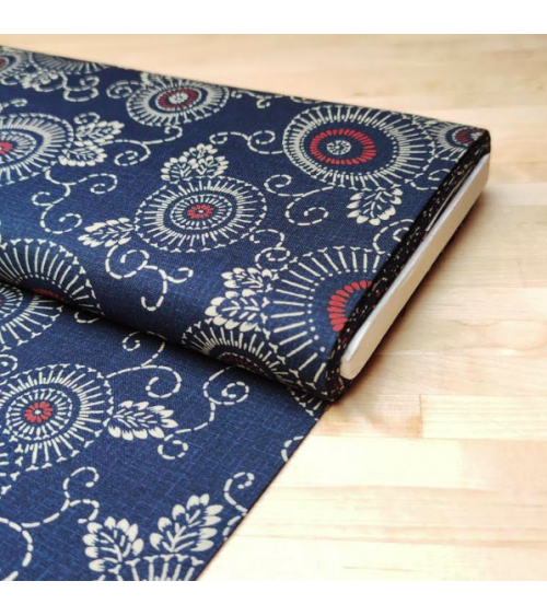 Japanese 'Hanakarakusa' cotton fabric over blue