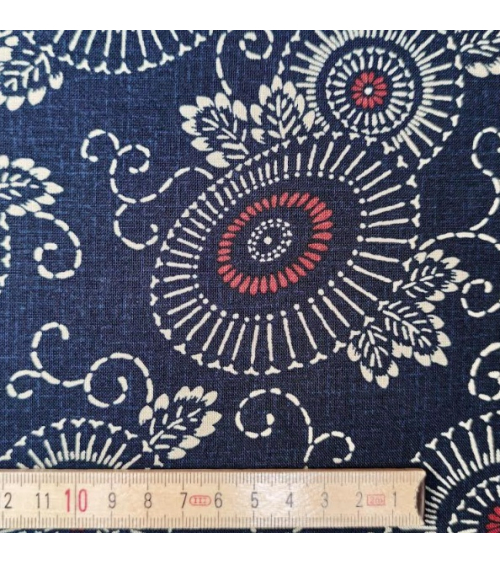 Japanese 'Hanakarakusa' cotton fabric over blue