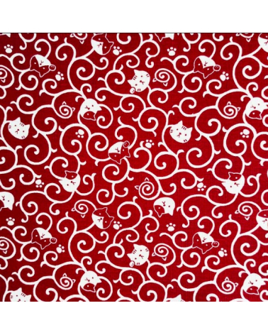 Japanese dobby fabric. Neko Karakusa in red.